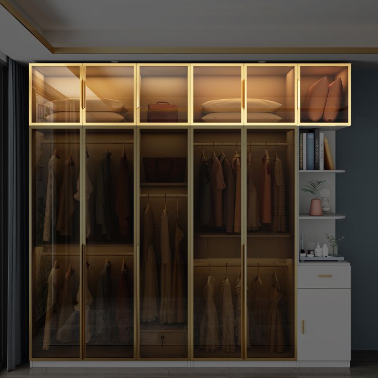 Modern Style Glass Wardrobe Bedroom Wardrobe Closet with Drawer