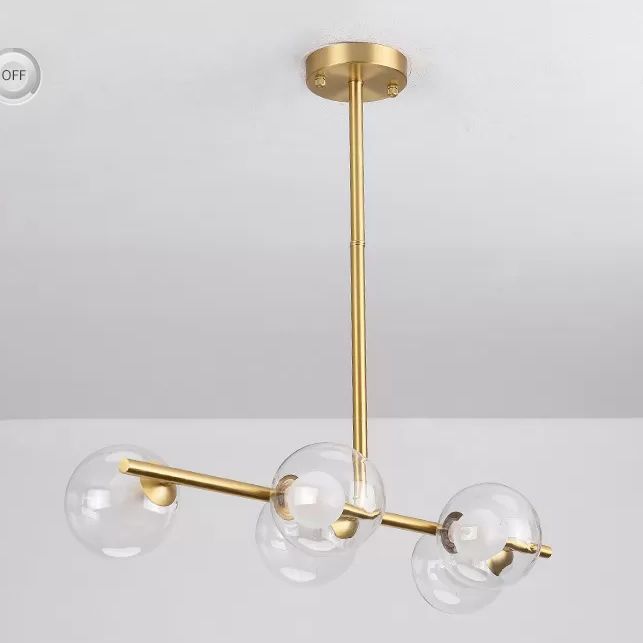Mid-Century Gold Metal Island Pendant Lighting Spherical Glass Island Ceiling Light for Dining Table