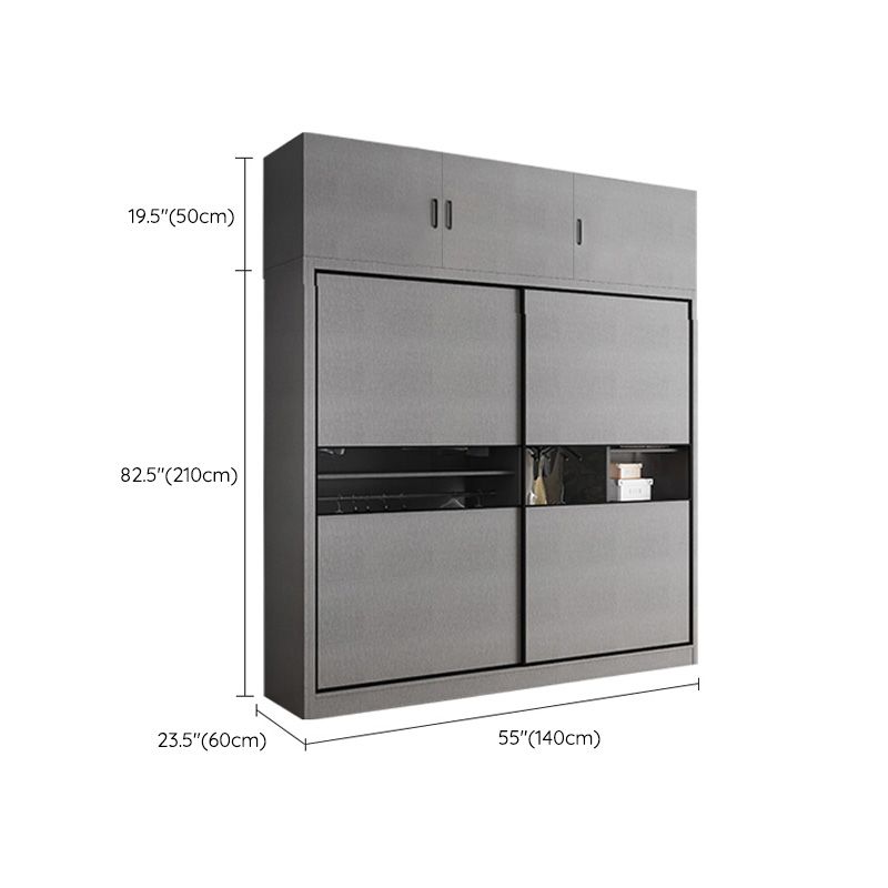 Gray Colour Wooden Wardrobe Rod Included Wardrobe Wardrobe Closet with Sliding Door