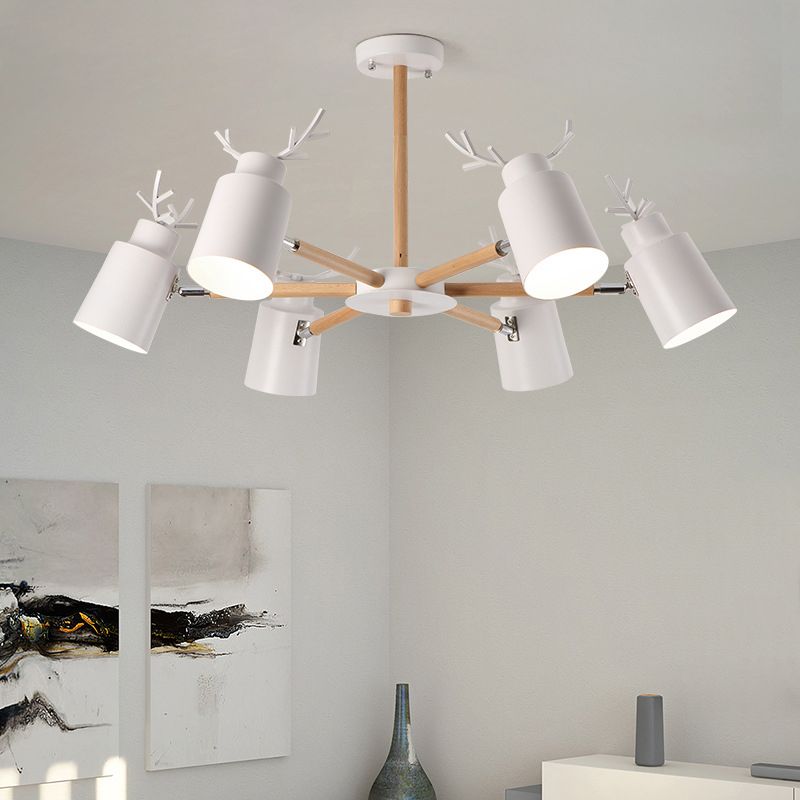 Witte gewei kroonluchter lamp Noordse metalen hangend licht met houten arm