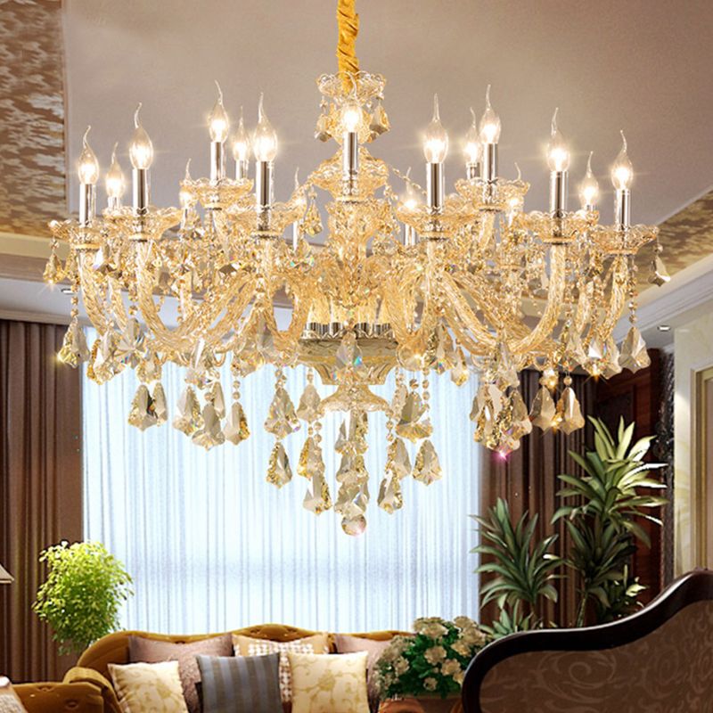 Lustre de style européen Light Gold Crystal Multi-Head Pendant Light pour le salon