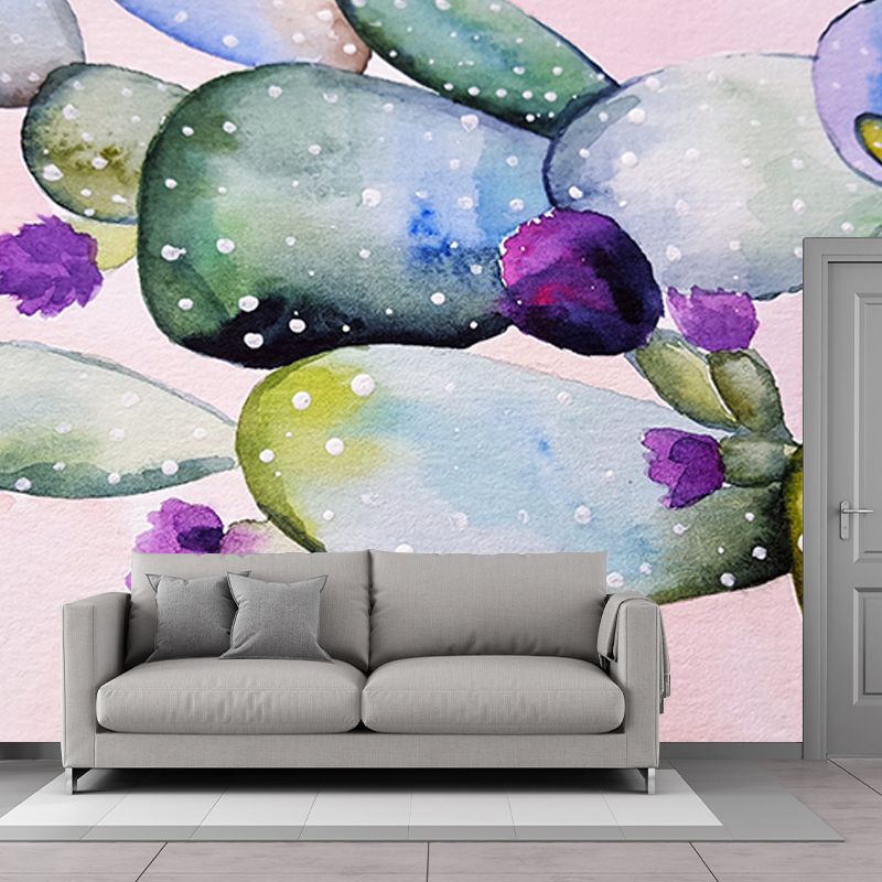 Tropical Cactus Illustration Mural Personalized Size Wall Covering for Sleeping Room