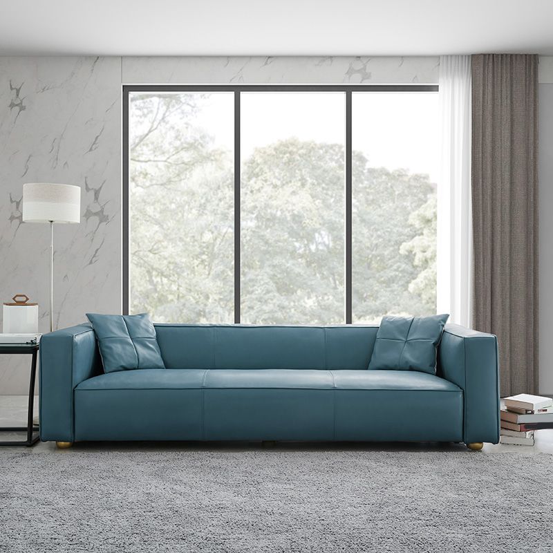 24.80"H Genuine Leather Square Arm Sofa with Tight Back for Living Room