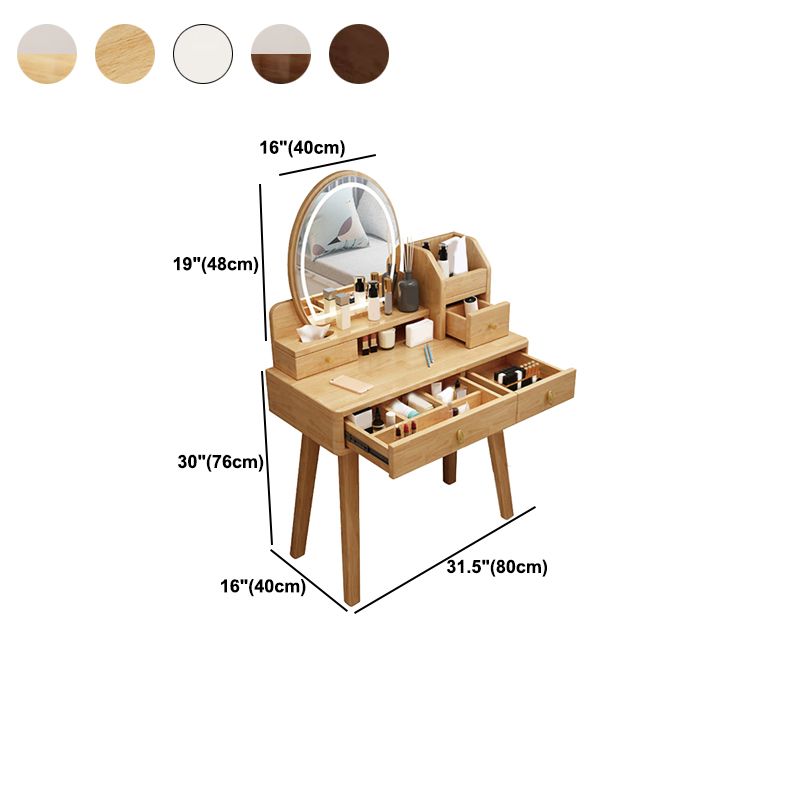 4 Drawer & Mirror Wood Vanity Desk Jewelry Makeup Dressing Table Set