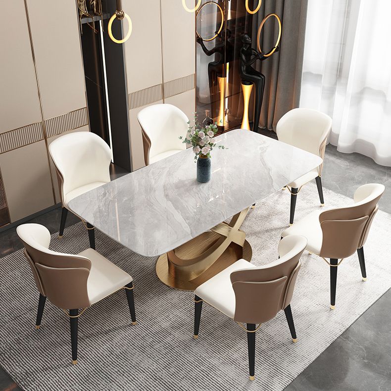 Luxury 1/2/5/6/7 Pieces Dining Set Sintered Stone Dining Table with Leather Chairs