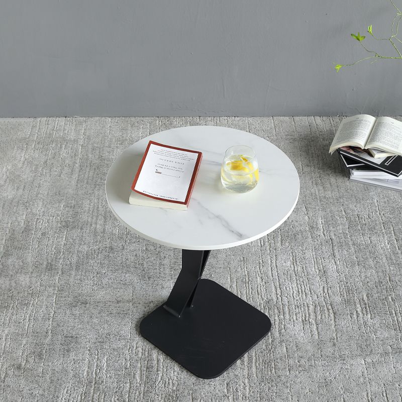 Pedestal Stone Coffee Table Round Single Cocktail Table in Black/White
