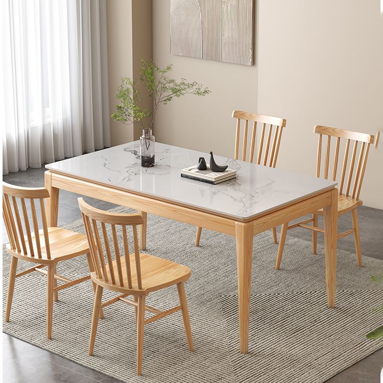 Rectangle Stone Dining Table Mid-Century Table with Natural Finish Legs