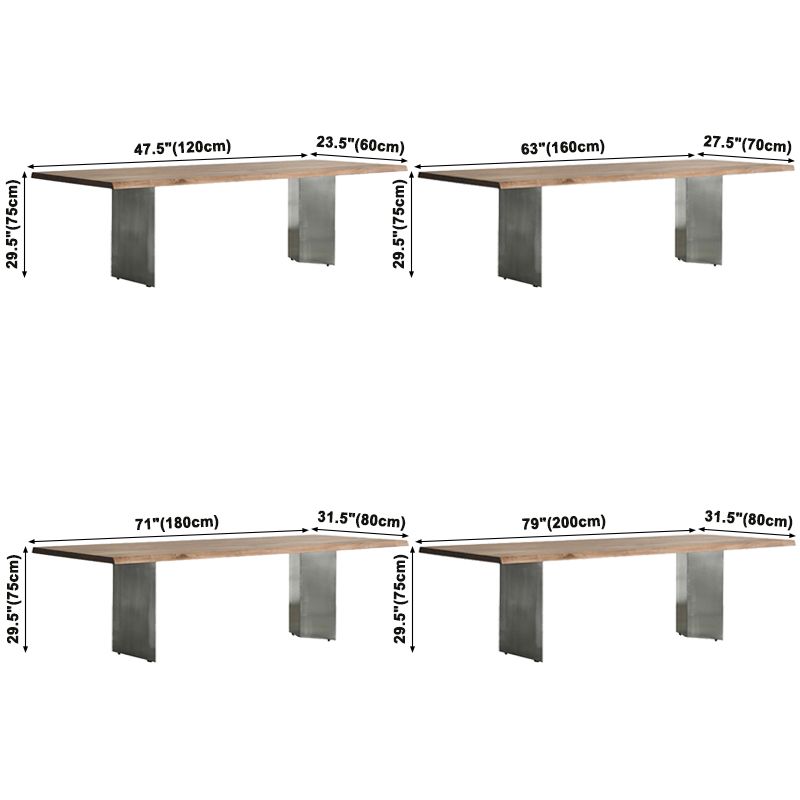 Mesa de comedor rectangular de color madera, mesa de madera maciza de lujo con pedestal doble