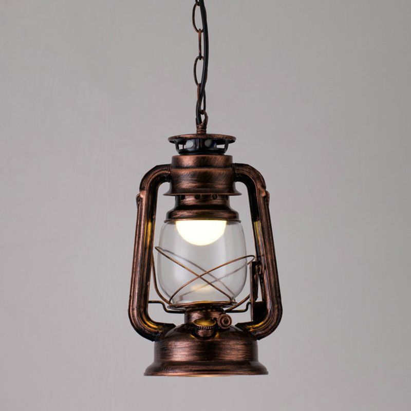 1 Bulb Hanging Light Simplicity Lantern Metallic Kerosene Lighting for Restaurant