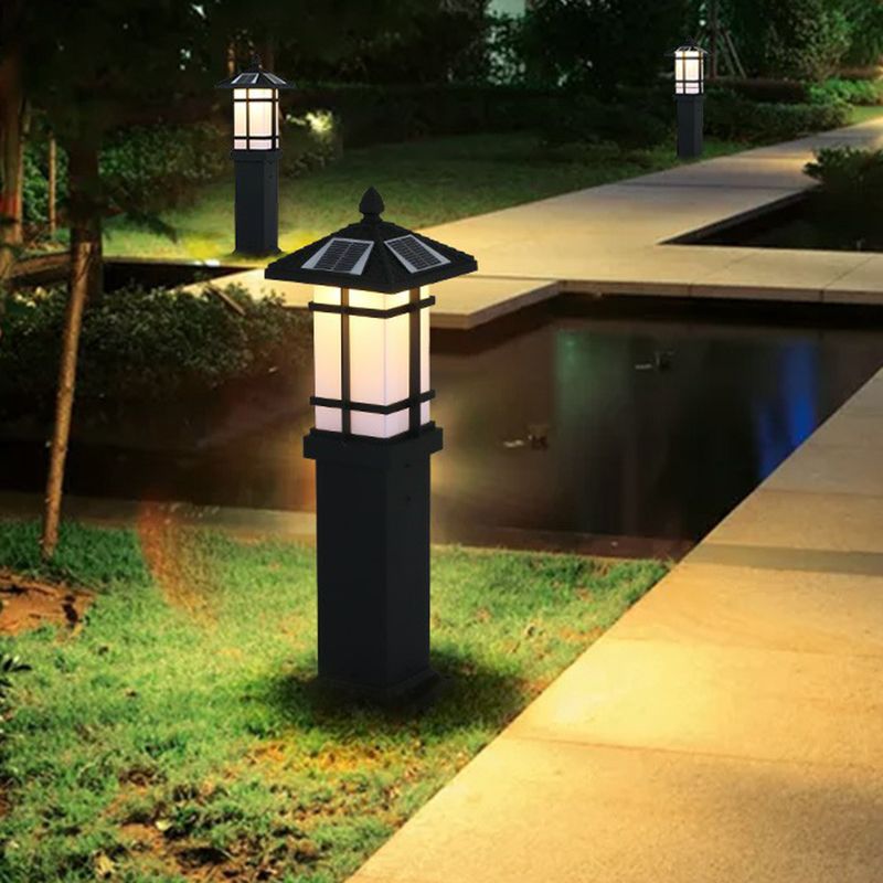 Black Rectangle Solar Ground Lamp Minimalist Opal Frosted Glass LED Lawn Light for Outdoor