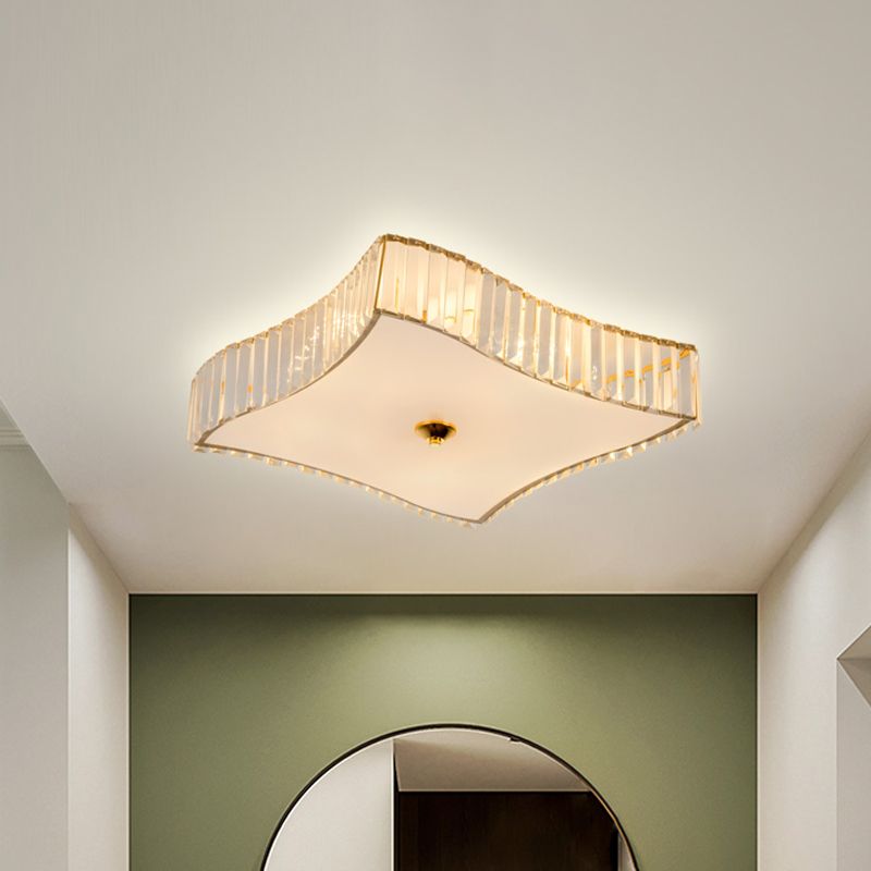 Simplicity 6 Lights Flush Mount Lamp White Rhombus Ceiling Fixture with Clear Crystal Shade