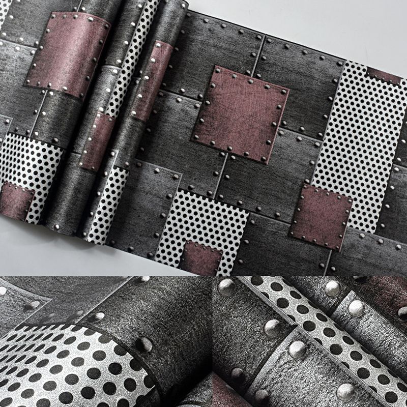 Industrial Metallic Wallpaper 20.5-inch x 33-foot Foil with Rivets Non-Pasted Wall Decor