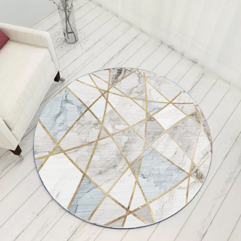 Round Solid Color Modern Rug Polyester Abstract Lines Pattern Area Rug Non-Slip Backing Carpet for Home Decoration