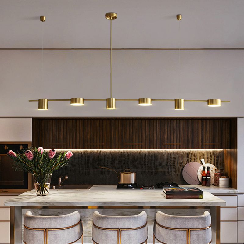 Luces colgantes de isla de metal de isla de cilindro de estilo contemporáneo