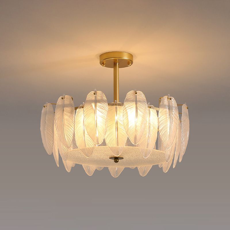 Gold Metal Chandelier Light Fixtures American Style Multi-Head Feather Hanging Pendant Lamps