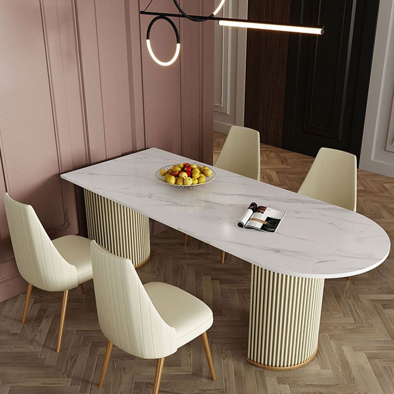 Free Form Sintered Stone Table for Restaurant Luxury White Top Table with Double Pedestal