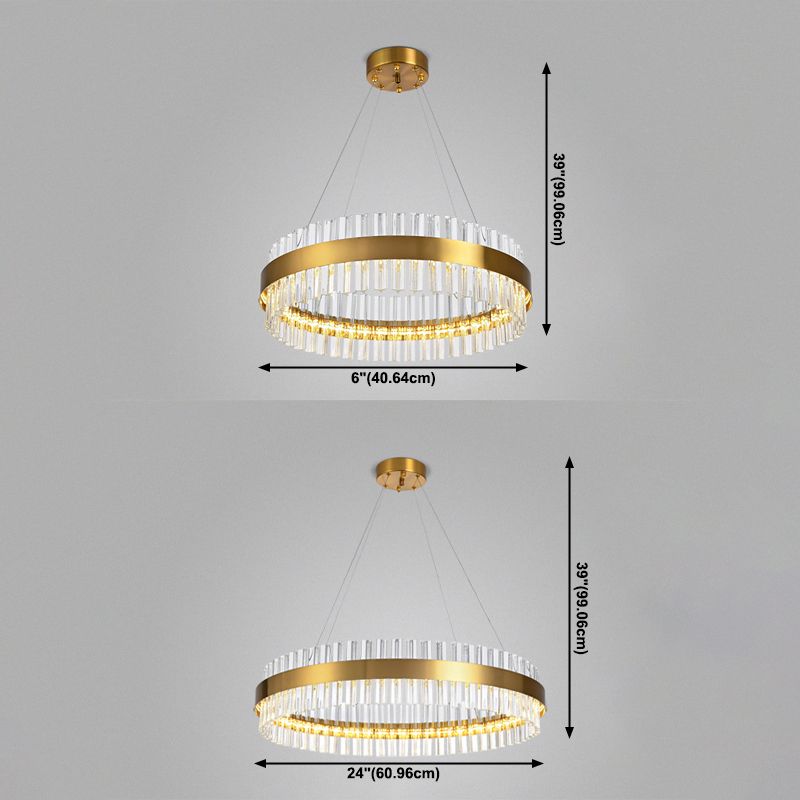 Anillo de colgante de suspensión Luz de comedor moderno encendedor lámpara de cristal en acabado dorado