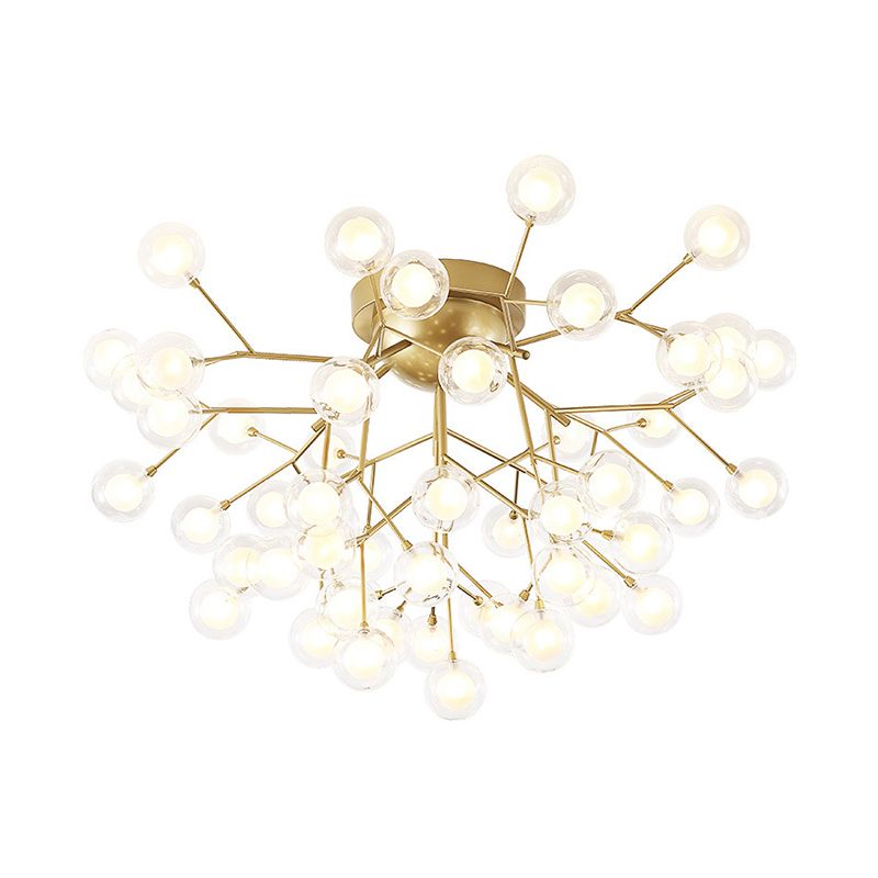 Simplicity Branched Flush Mount Light Metallic Bedroom Semi LED Flush Chandelier with Bubble Ball Shade