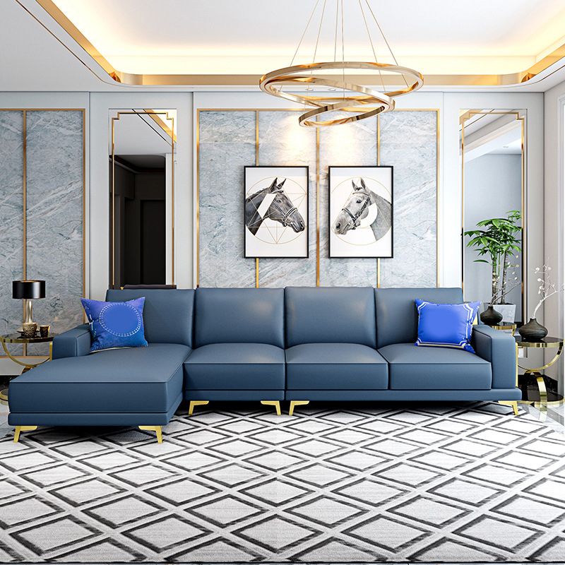 Modern Genuine Leather Sectional Square Arm Sofa with Removable Cushions