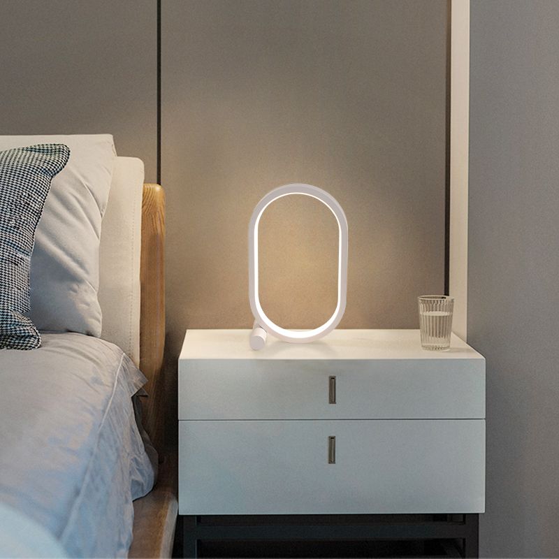 1 Light Oval Nightstand Lamp Contemporary Metal Nightstand Lamps for Bedroom