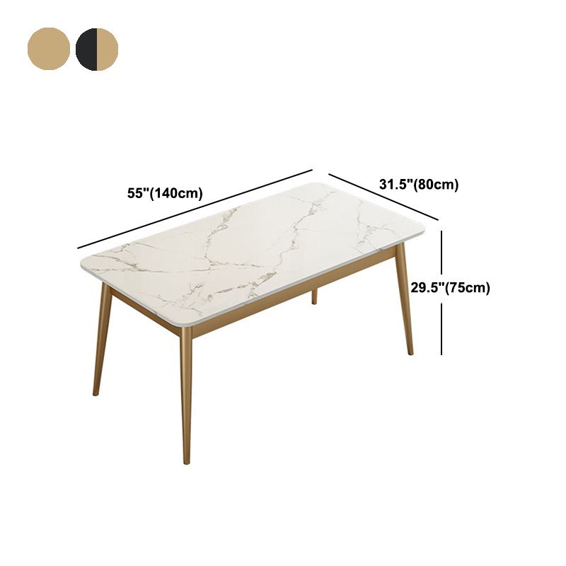 Modern Rectangle Dining Table Sintered Stone Top 4 Iron Legs Dining Room Table
