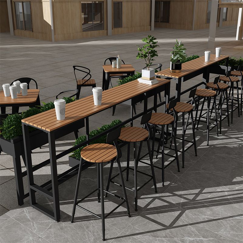 Outdoor Wooden Bar Table Industrial Trestle Footrest Counter Height Dining Table