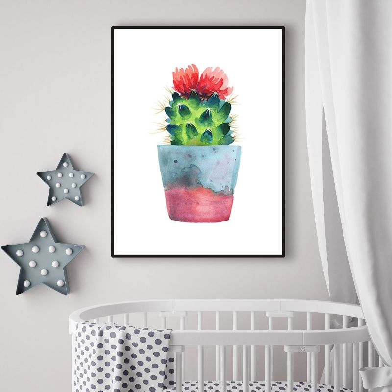 Cactus Bonsai Wall Decor Contemporary Textured Parlor Wrapped Canvas in Soft Color