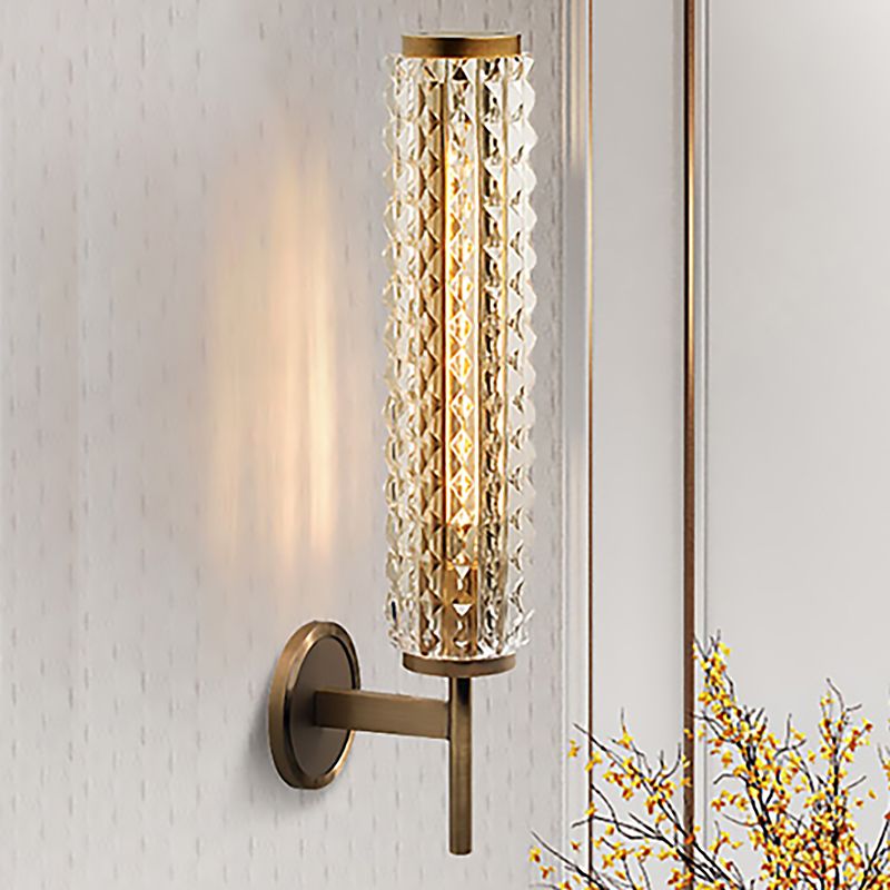 Cylinder Wall Lighting Vintage Stylish Clear Glass LED Brass Finish Wall Light Sconce for Living Room