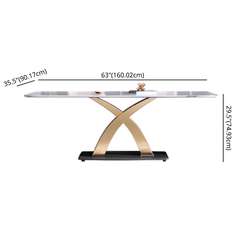 Minimalist Dining Room Set Rectangular Sintered Stone Dining Table with Metal Base