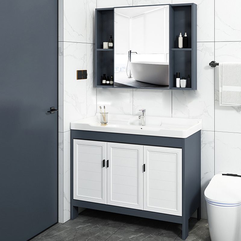 Mirror Bathroom Vanity Freestanding Rectangular Single Sink Metal Frame Vanity with Doors