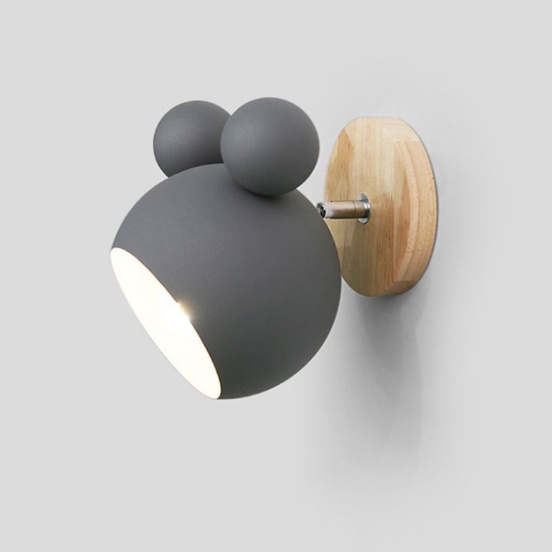 Modern Nordic Single Wall Light Wooden Globe Macaron Wall Lamp with Wrought Iron Shade