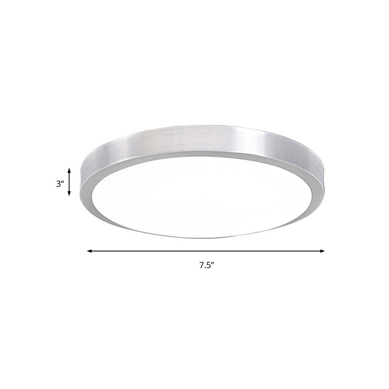 Silver Circular Metal Flush Mount Fixture Simple Style LED Bedroom Ceiling Flush Mount with Acrylic Diffuser, 7.5"/9"/10" Dia