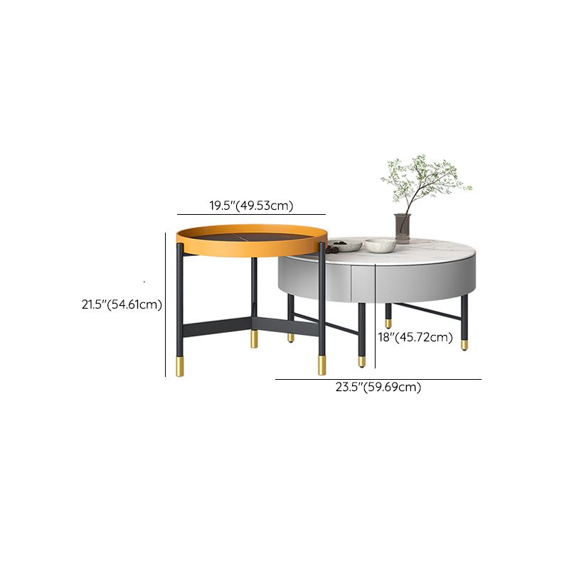 Modern Round Nesting Coffee Table Set Frame Coffee Table with Storage