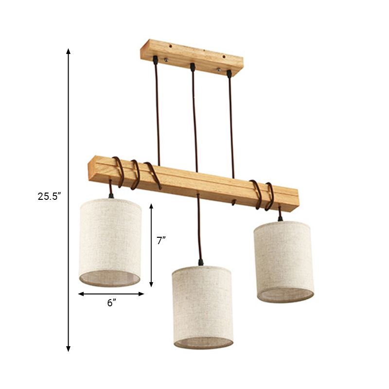 Fabric Wood Island Pendant Barrel 2/3 Lights Traditional Hanging Light Kit for Dining Room