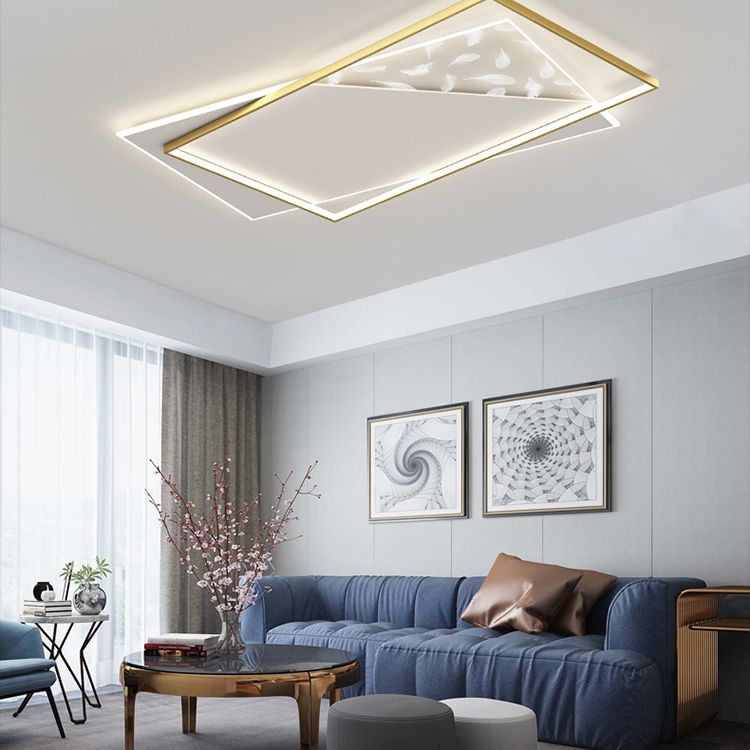 Stagger LED Geometric Feather LED Ceiling Fixture in Modern Simplicity Wrought Iron Flush Mount for Lobby