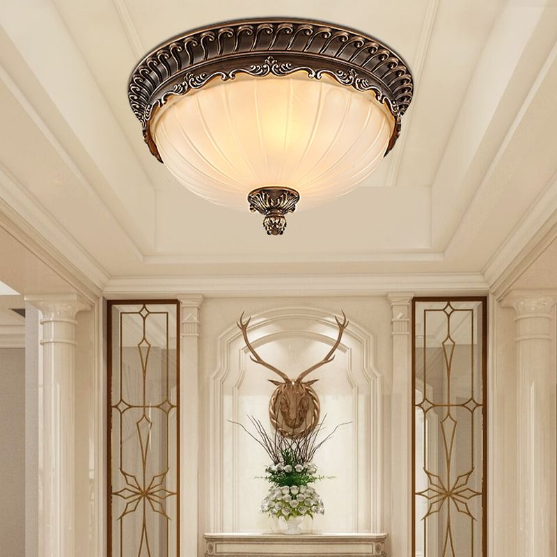Country Style Domed Ceiling Light White Glass Flush Mount Lighting Fixture