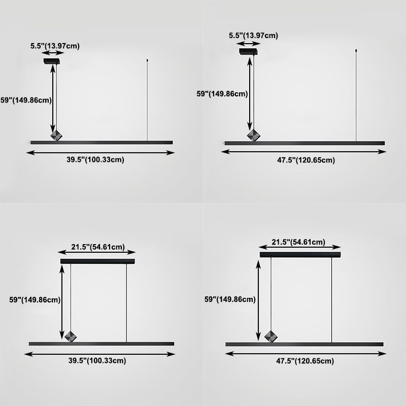 Modern Aluminum Island Light Straight Black Island Pendant for Dining Room