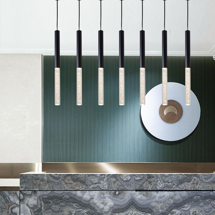 Lámpara colgante de LED acrílico de burbujas de aire 23.6 "H Minimalismo Nórdico Estilo Cilíndrico Luz colgante para comedor