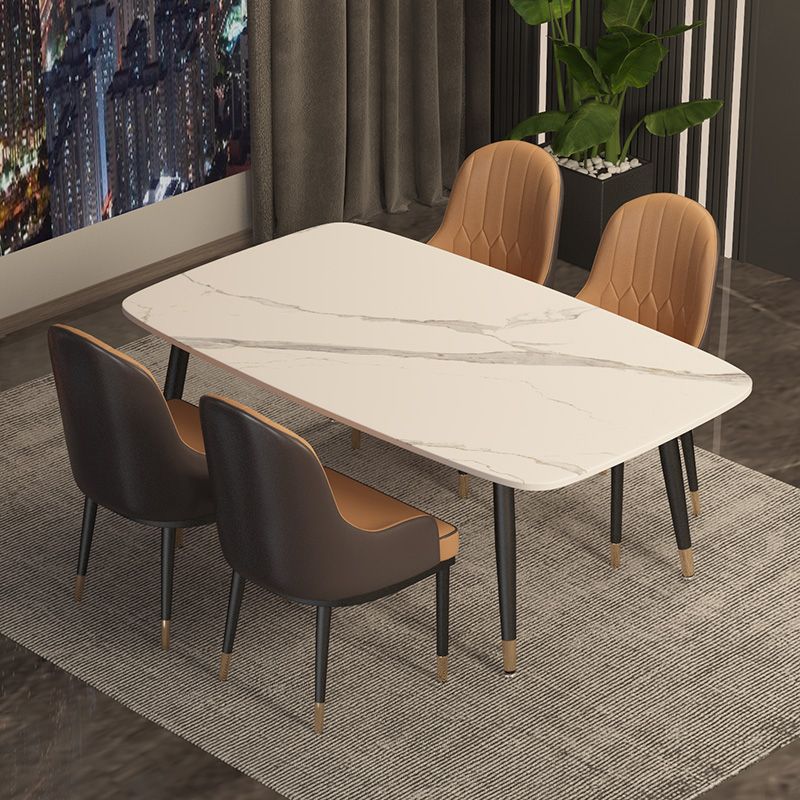 Contemporary Rectangular White Stone Dining Table with Steel Legs