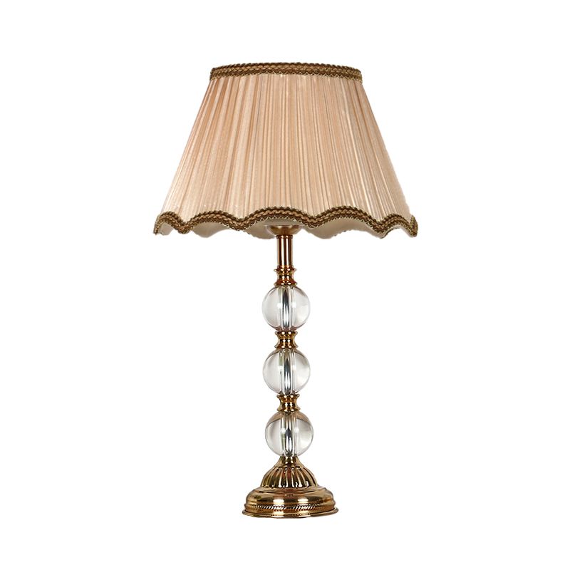 Scalloped Living Room Table Light Rural Single Light in Pink/Red/Coffee Night Lamp with Crystal Accent