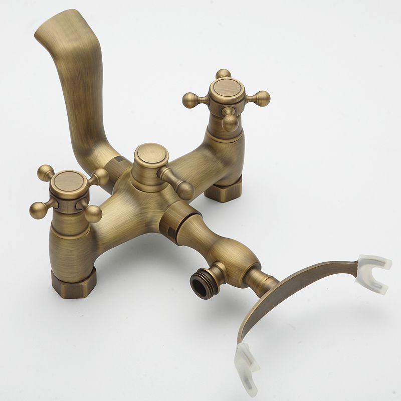 Traditional Floor Mounted Metal Freestanding Tub Filler Double Handles Bathtub Faucet