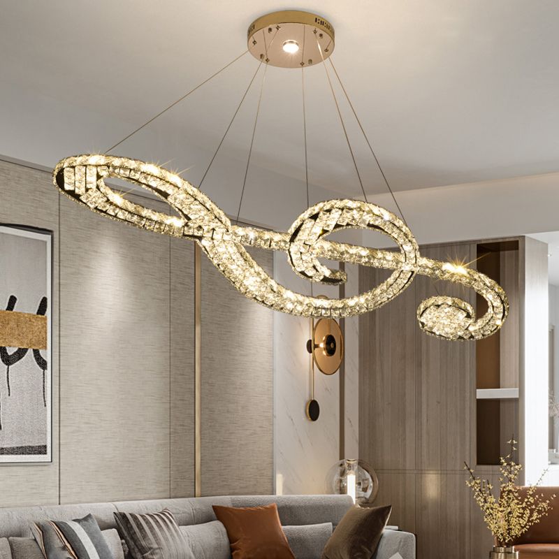 Contemporary Pendant Lights Note Shape Island Lights Crystal 2 Light for Kitchen Island