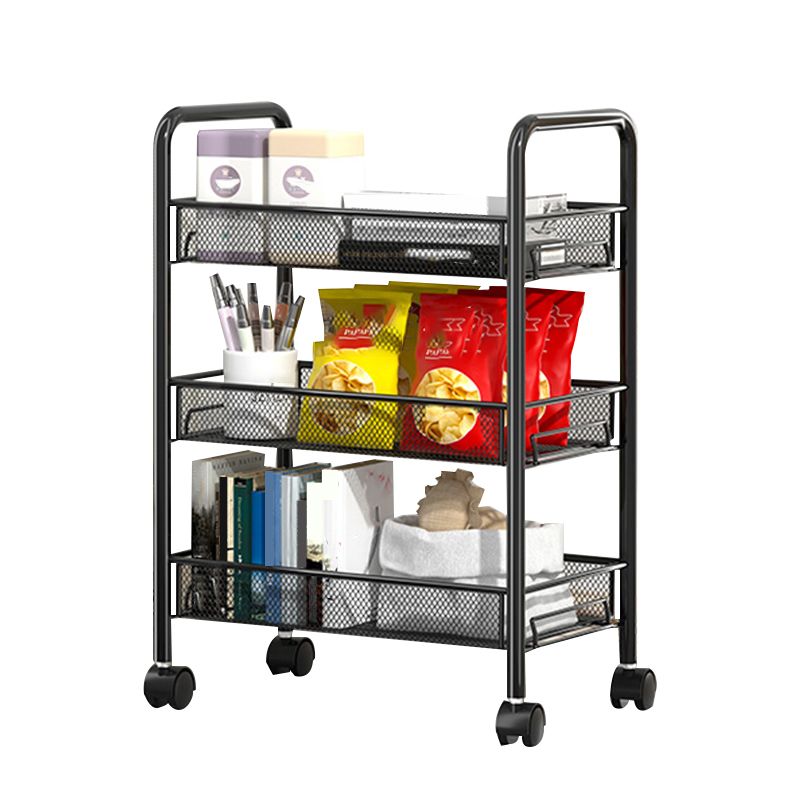 Modern Metal Bookcase with Wheels Open Bookshelf for Living Room