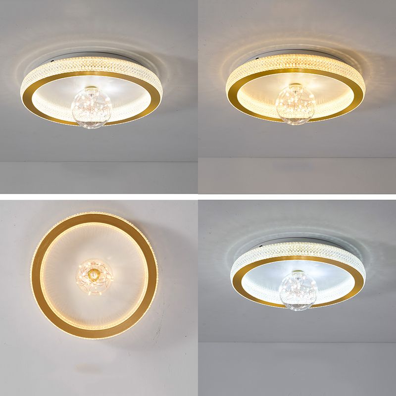 Gouden ronde inbouwlamp, moderne LED-plafondlamp van acryl met bolglazen kap