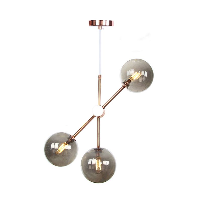 Sferische woonkamer hangende kroonluchter rookgrijs/wit/helder glas 3/5 lichten minimalistische hanglamp