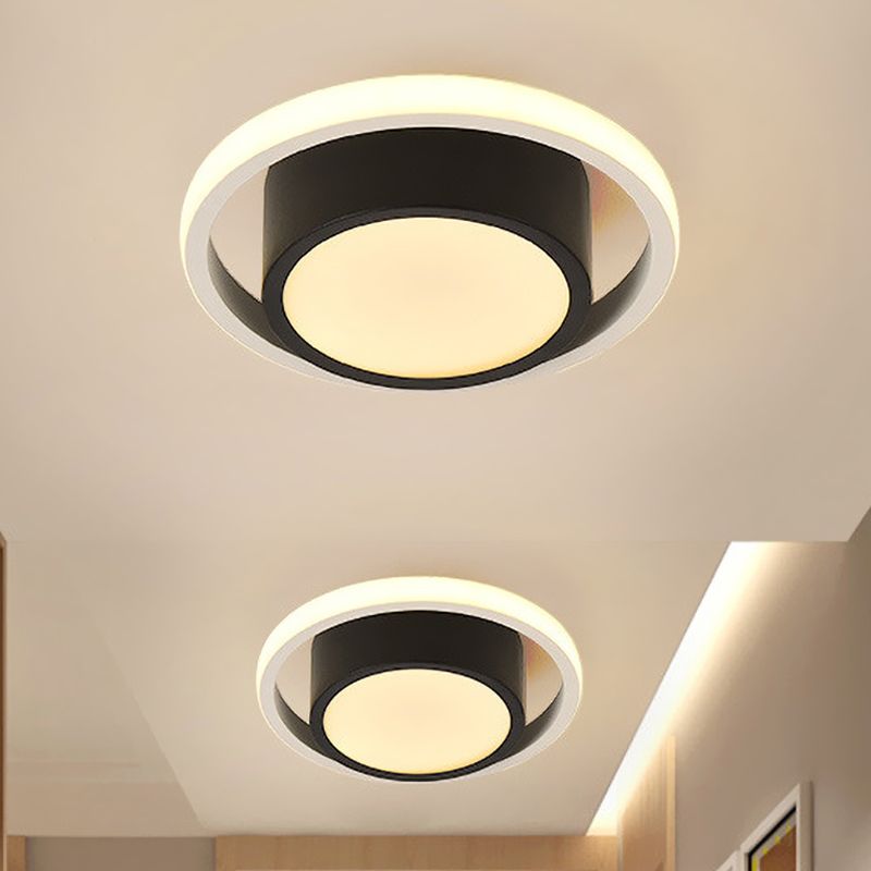 Eigentijdse ronde inbouwlamp van acryl woonkamer LED dicht bij plafondlamp in zwart, wit/warm licht