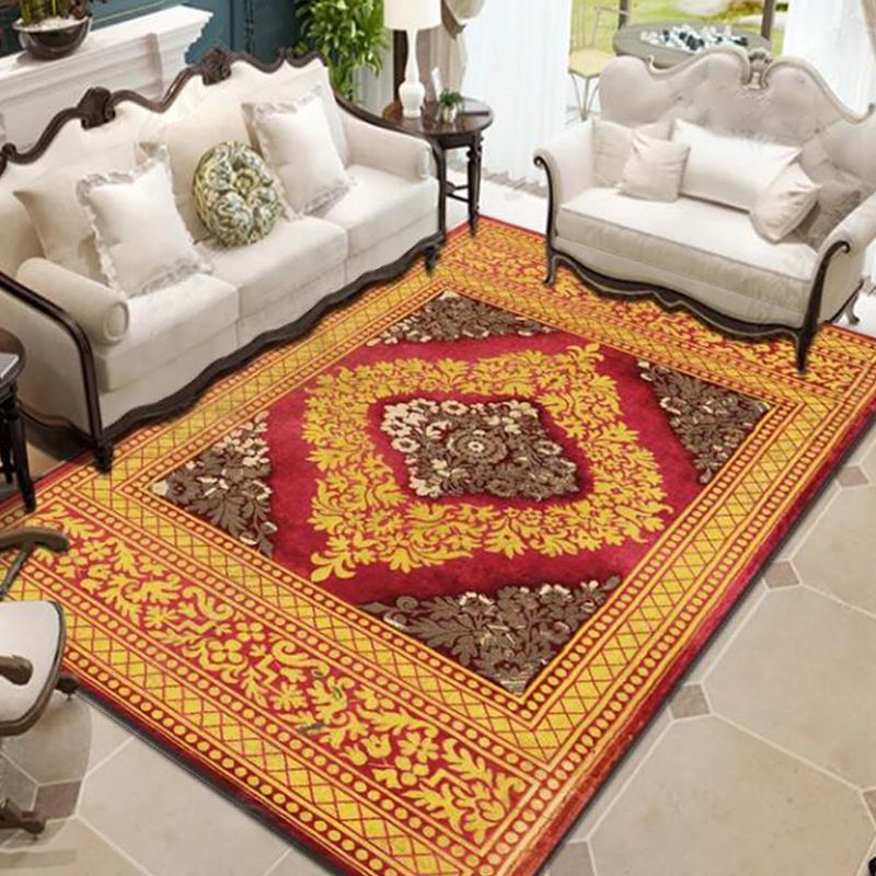 Persian Living Room Rug Multi Colored Geometric Carpet Polyester Pet Friendly Stain Resistant Anti-Slip Backing Rug with Braided Trim