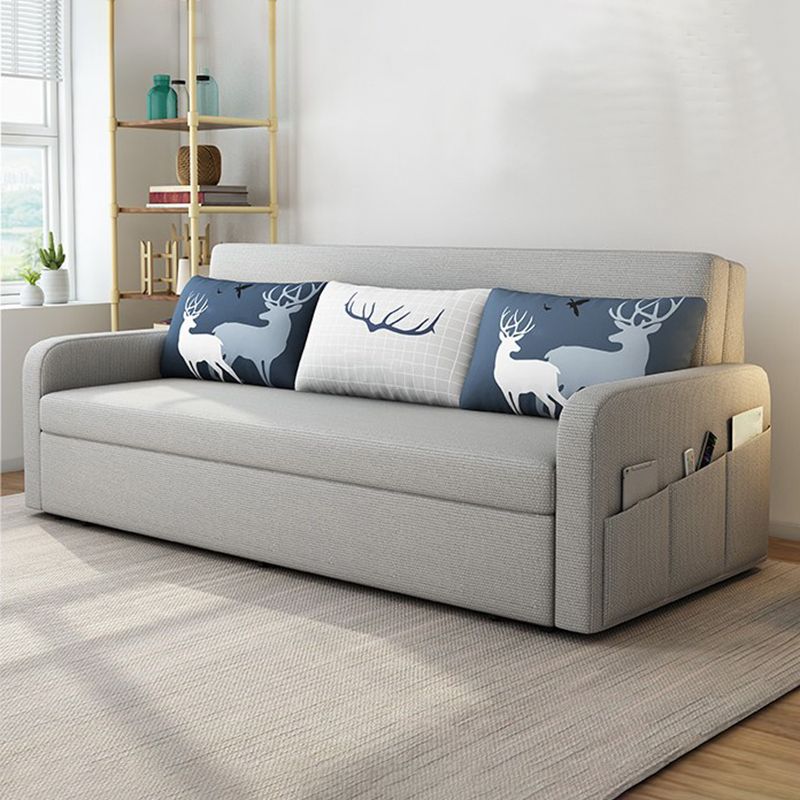 Linen Contemporary Square Arm Sofa Bed Foldable Convertible Sofa for Living Room