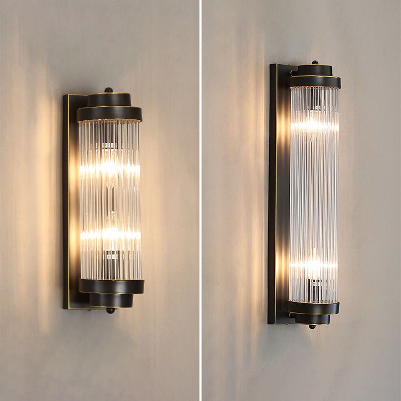 Half Cylinder Shade 2 Lights Wall Sconce Modern Style Crystal Wall Mount Light Fixture