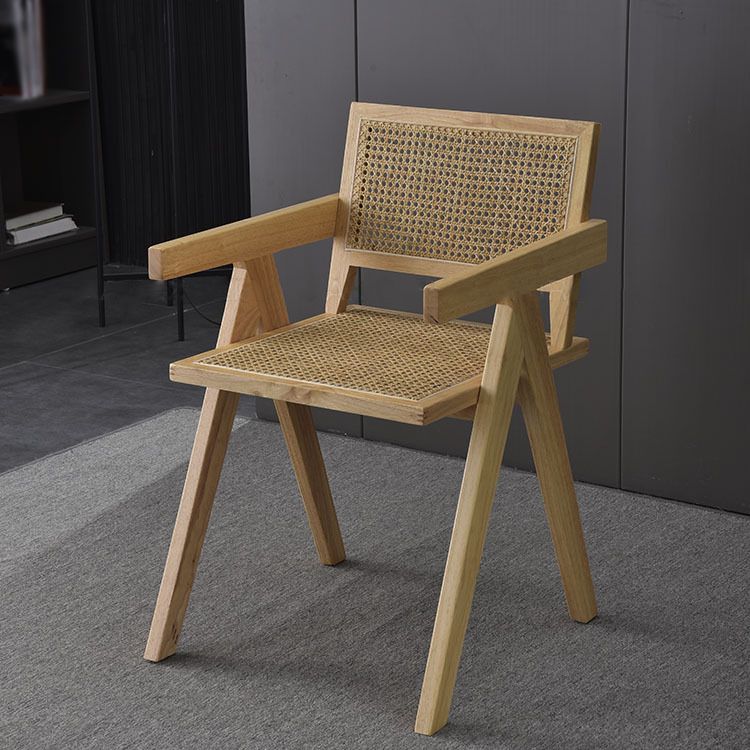 Contemporary Style Rubberwood Chair Open Back Arm Kitchen Dining Chairs